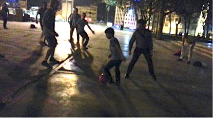 Playing 3sided football in Taksim Square at night